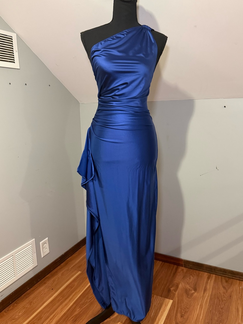 Wedding Guest One-Shoulder Satin Maxi Dress with Slit